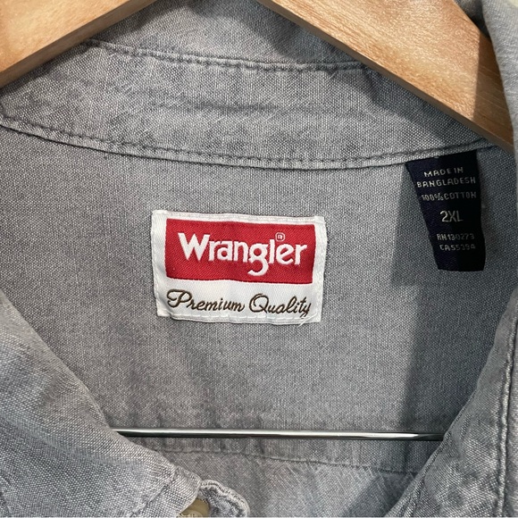 Vintage Wrangler Shirt Mens 2XL Grey Short Sleeve Button Up Cotton Workwear - Picture 2 of 11